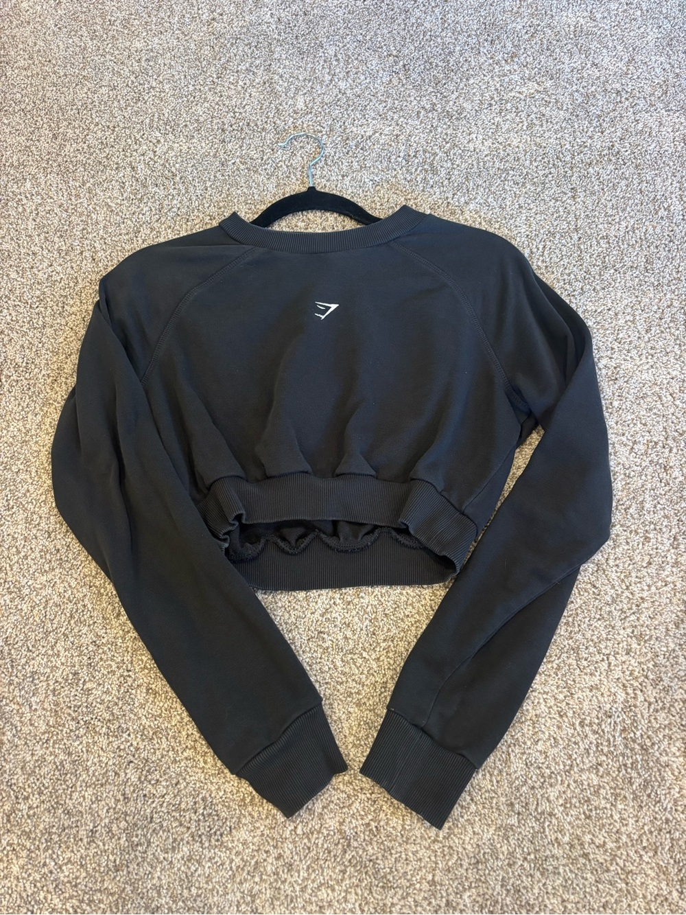 Gymshark Black Cropped Ruffle-Hem Sweatshirt